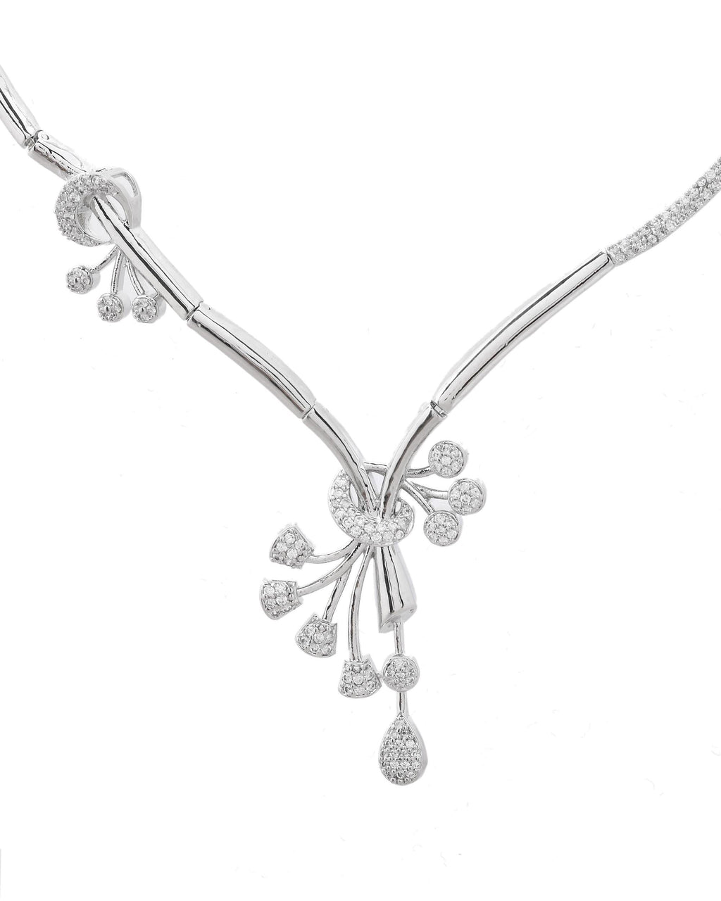 VOJ Silver Plated Ad Stone Studded Designer Necklace With Earrings Set
