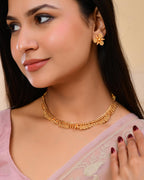 VOJ Gold-Polished Round Designed Necklace With Earrings Set