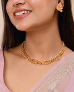VOJ Gold-Polished Round Designed Necklace With Earrings Set
