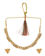 VOJ Gold-Polished Round Designed Necklace With Earrings Set