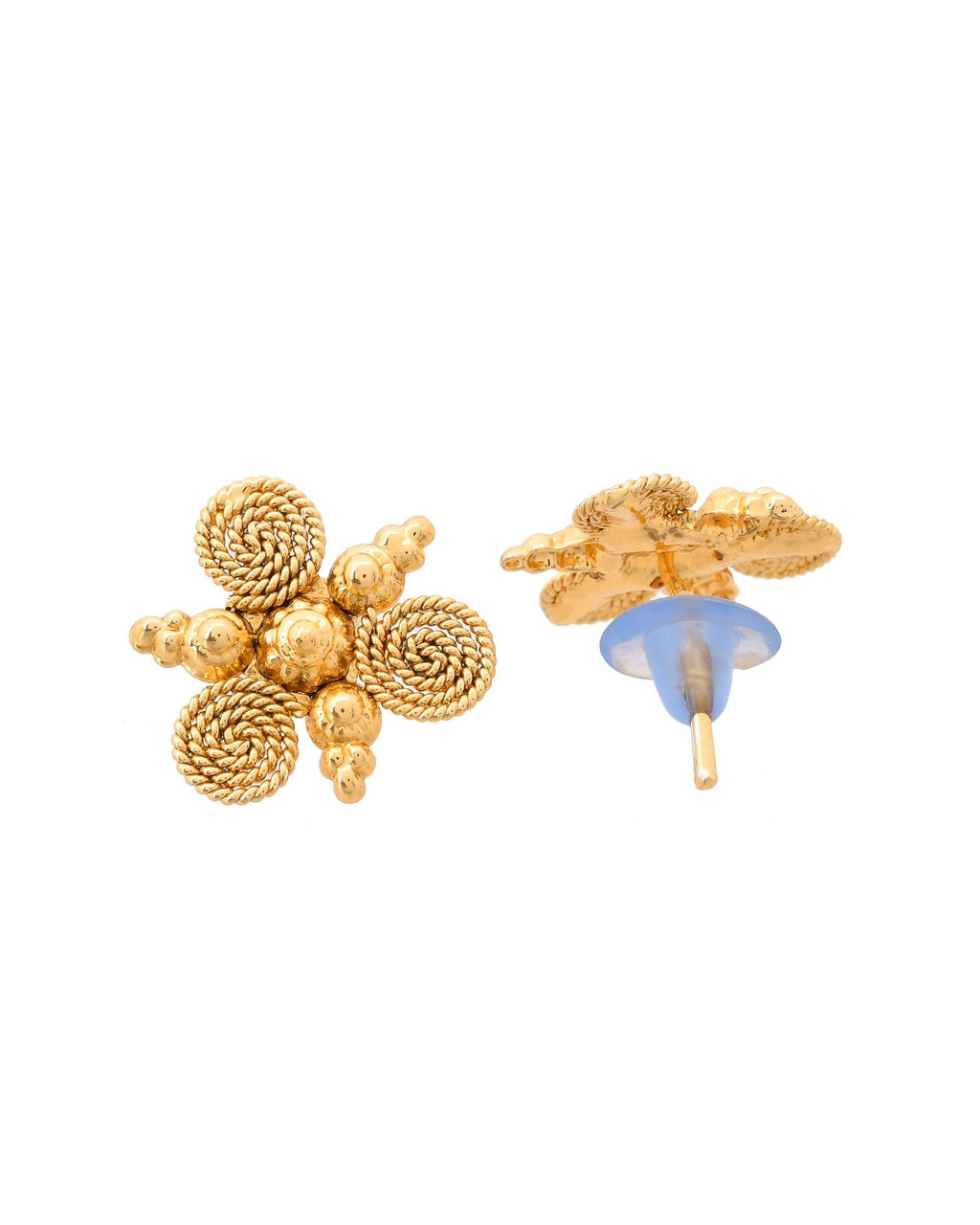 VOJ Gold-Polished Round Designed Necklace With Earrings Set