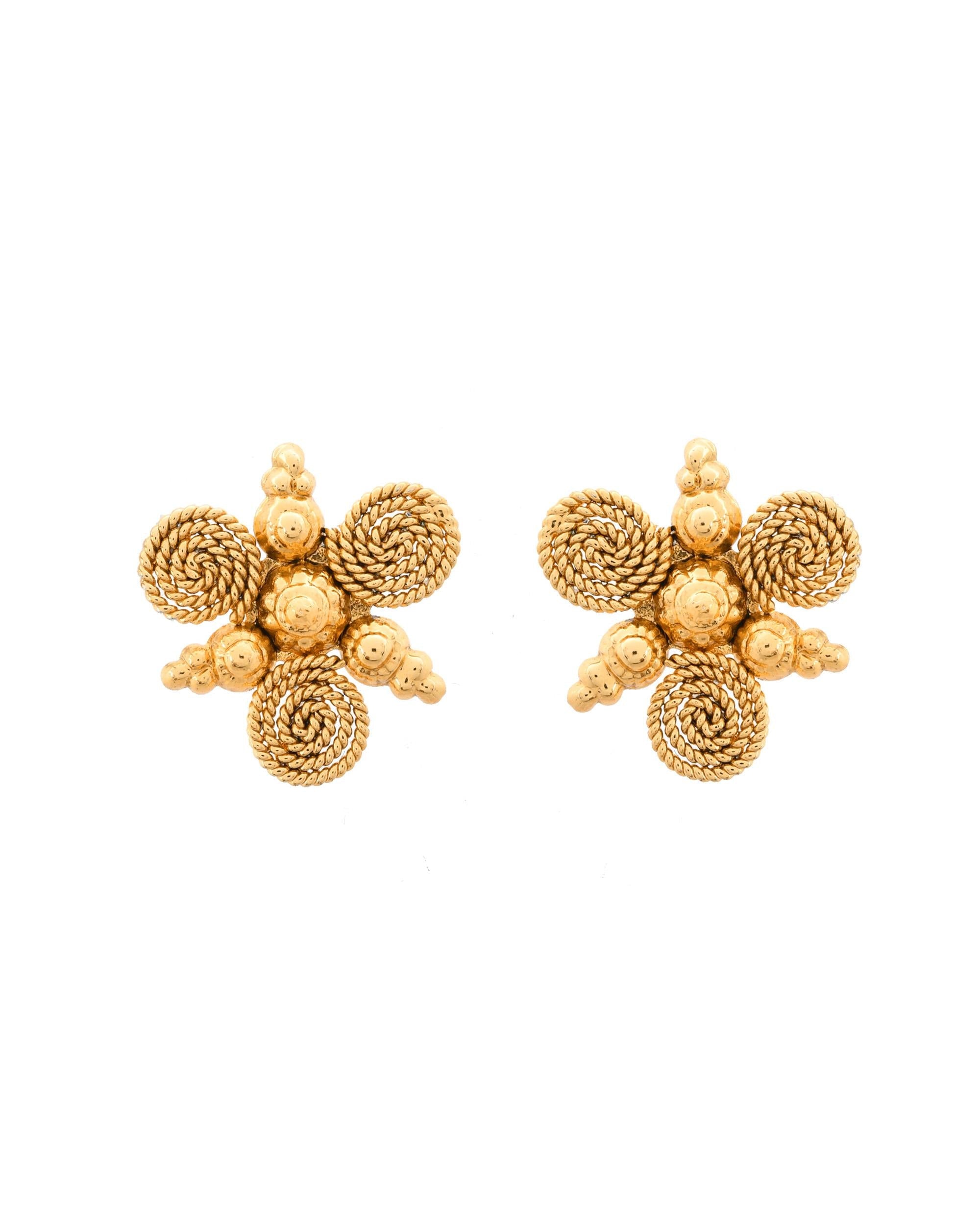 VOJ Gold-Polished Round Designed Necklace With Earrings Set