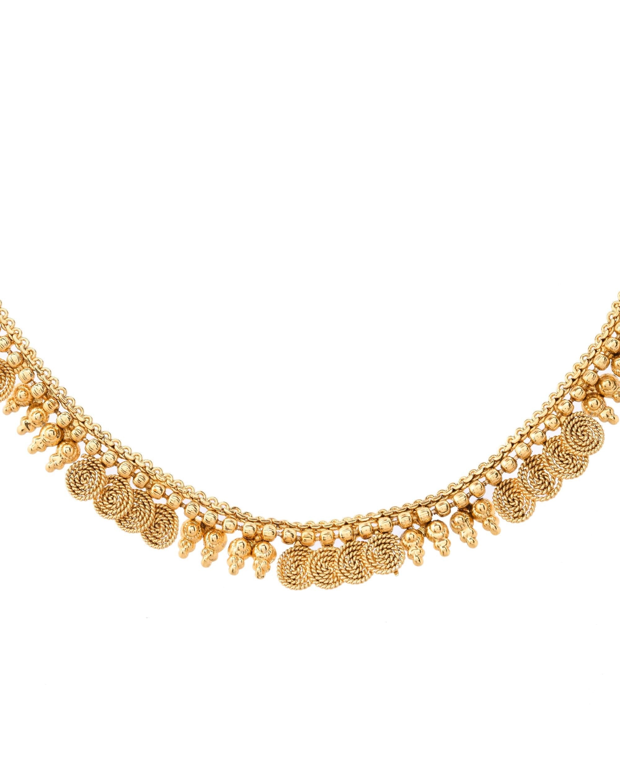 VOJ Gold-Polished Round Designed Necklace With Earrings Set