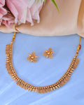 VOJ Gold-Polished Round Designed Necklace With Earrings Set