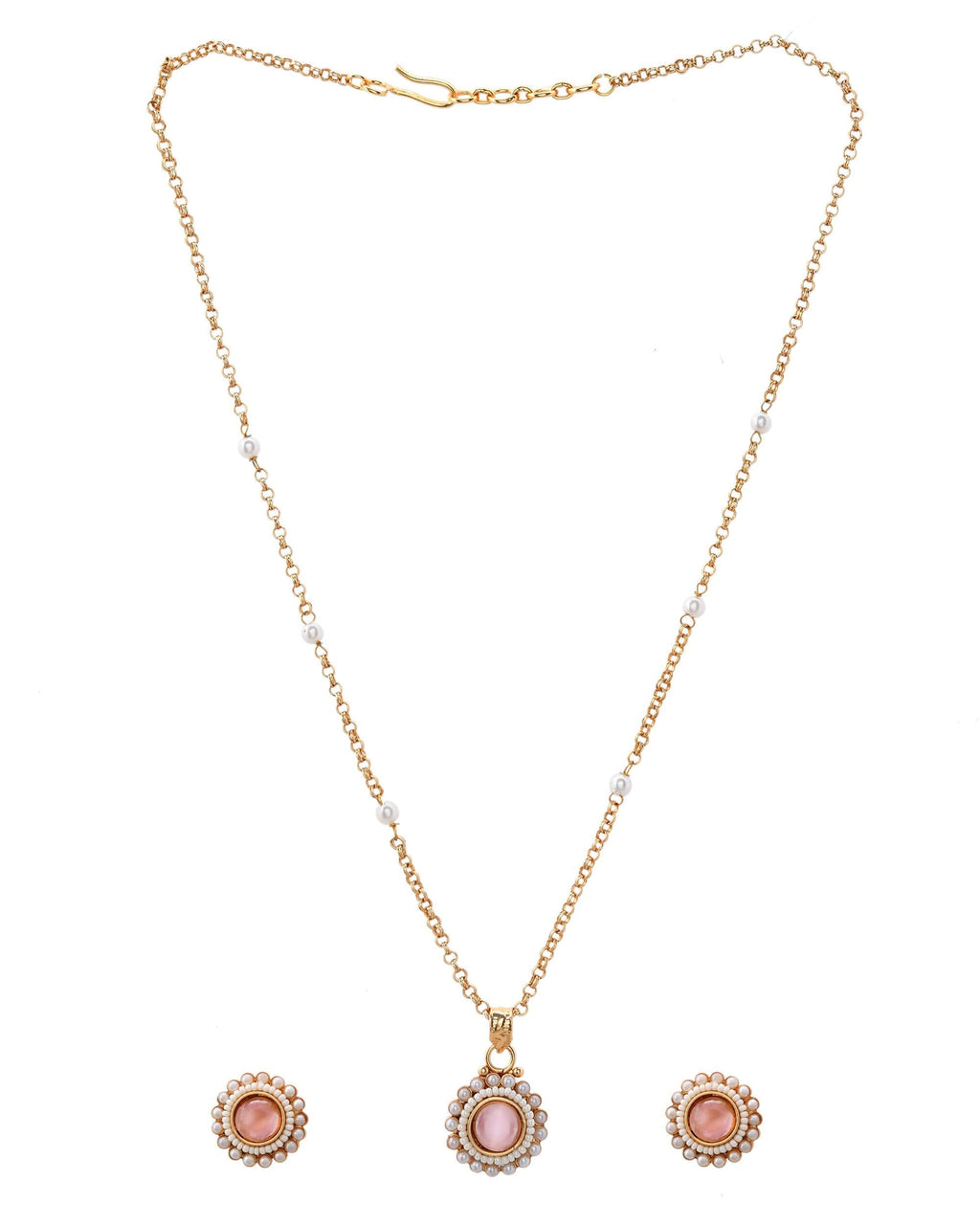 VOJ Gold-Polished Pink Stone Studded Chain Set