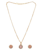VOJ Gold-Polished Pink Stone Studded Chain Set