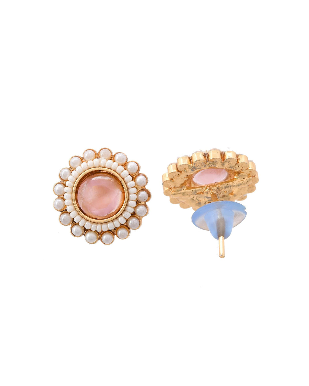 VOJ Gold-Polished Pink Stone Studded Chain Set