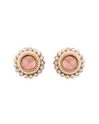 VOJ Gold-Polished Pink Stone Studded Chain Set
