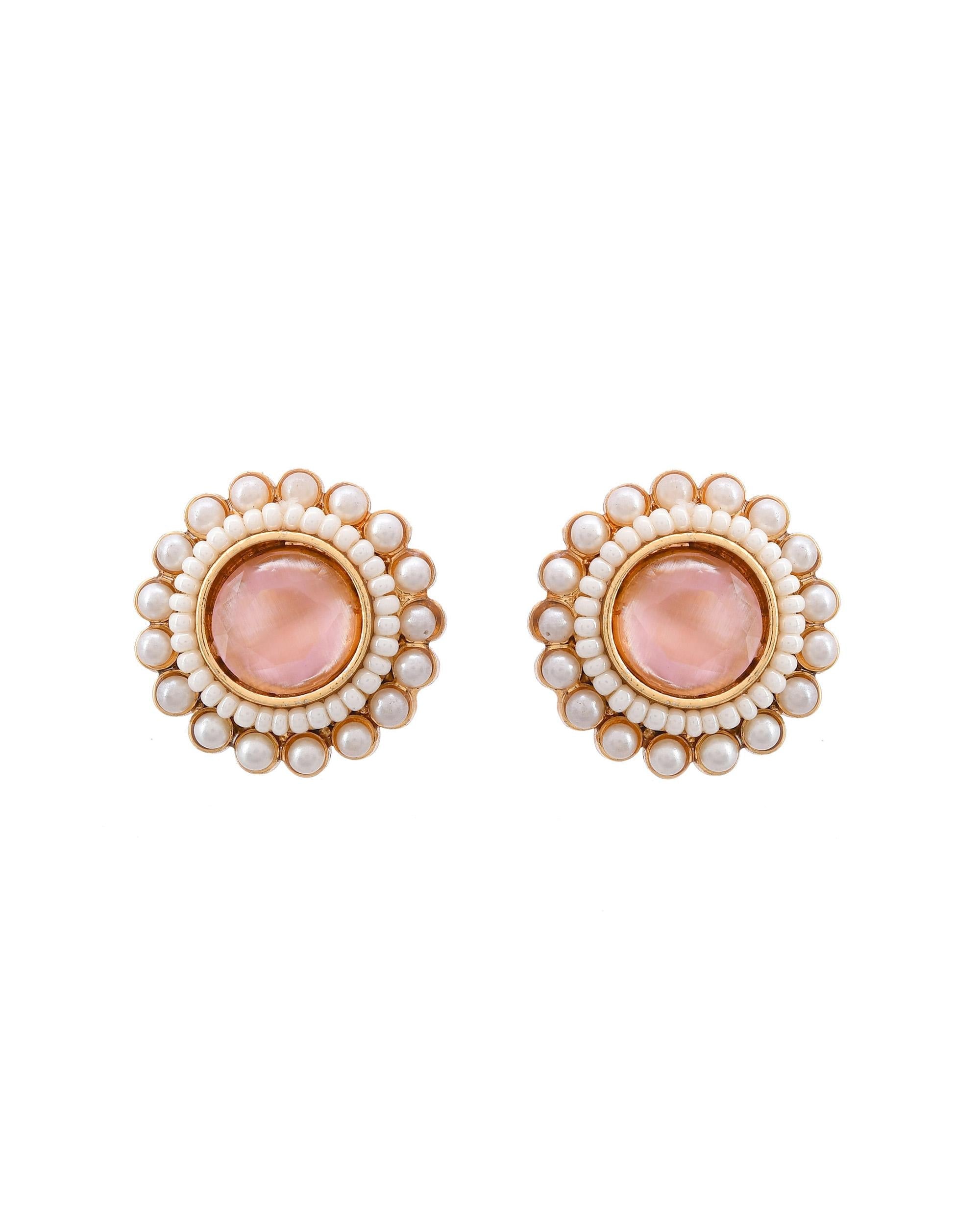 VOJ Gold-Polished Pink Stone Studded Chain Set