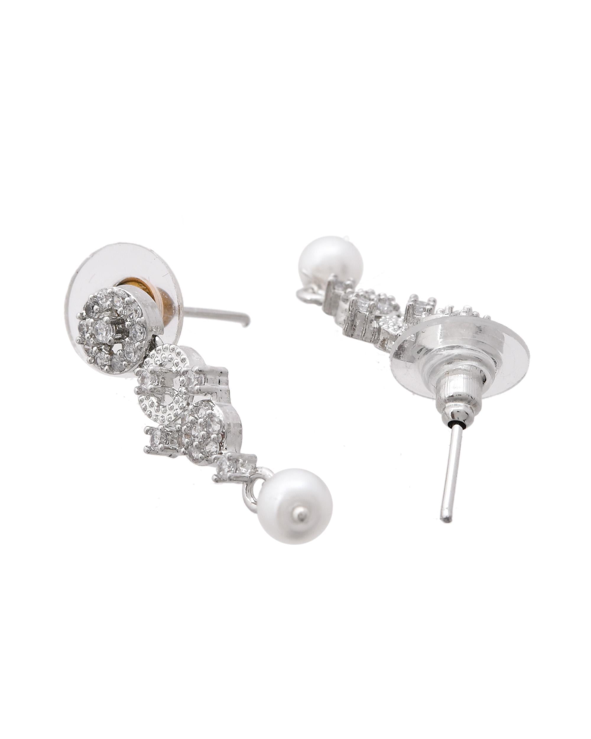 VOJ Silver Plated Ad Stone Studded Geometrical Shaped Necklace And Earrings Set
