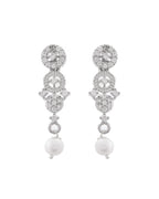 VOJ Silver Plated Ad Stone Studded Geometrical Shaped Necklace And Earrings Set