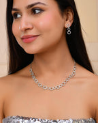 VOJ Silver Plated Ad Stone Studded Round Shaped Necklace And Earrings Set