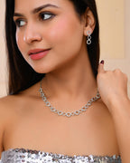 VOJ Silver Plated Ad Stone Studded Round Shaped Necklace And Earrings Set