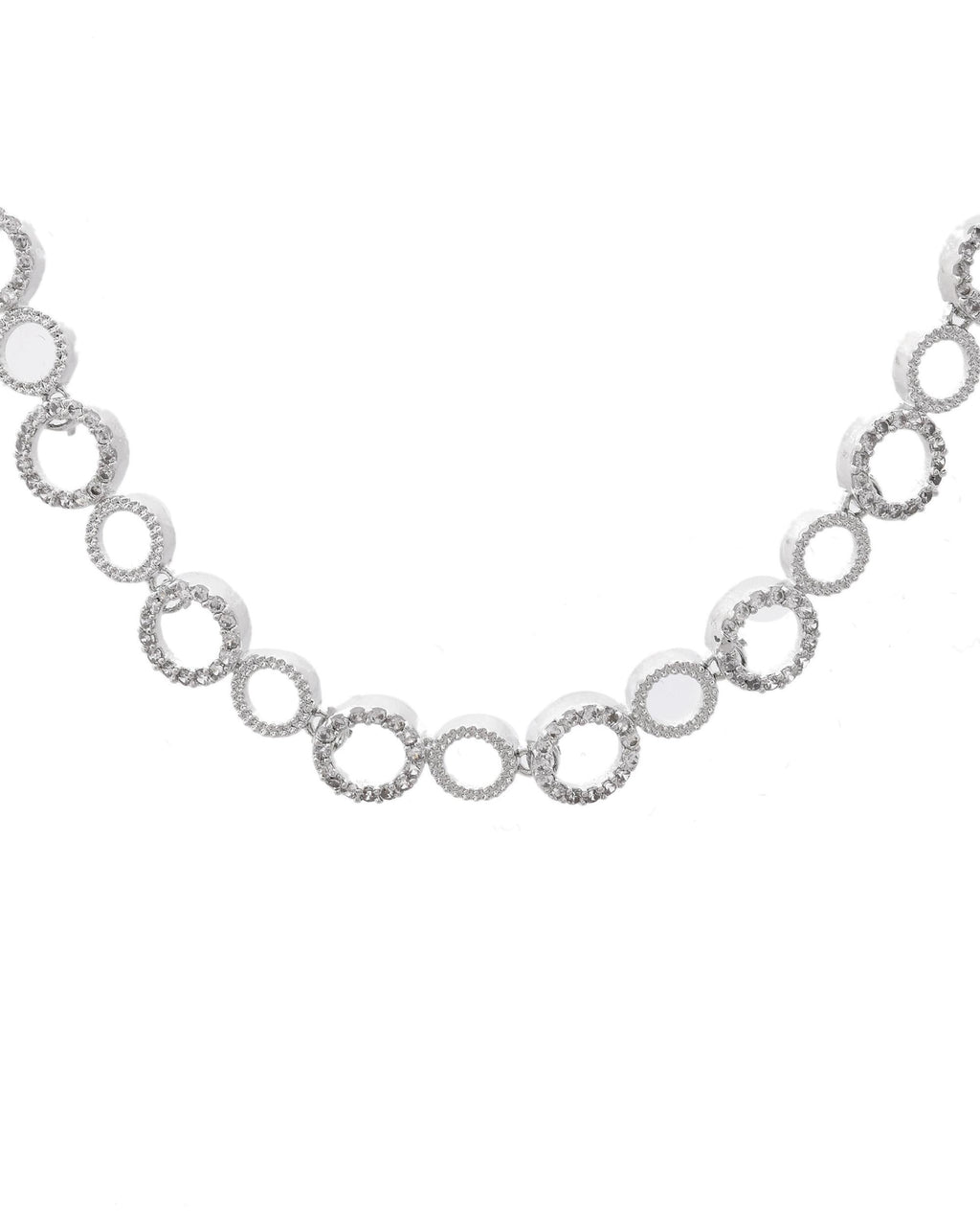 VOJ Silver Plated Ad Stone Studded Round Shaped Necklace And Earrings Set