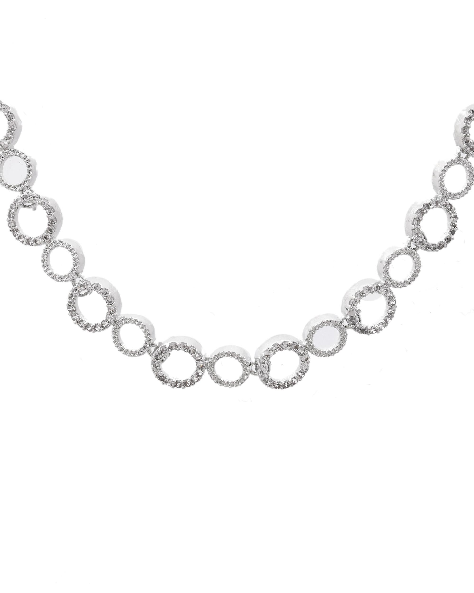 VOJ Silver Plated Ad Stone Studded Round Shaped Necklace And Earrings Set
