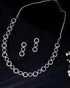 VOJ Silver Plated Ad Stone Studded Round Shaped Necklace And Earrings Set