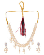 VOJ Gold-Polished Multi Layered Pearl Choker With Earrings Set