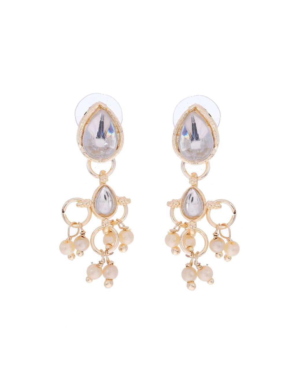 VOJ Gold-Polished Multi Layered Pearl Choker With Earrings Set