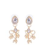 VOJ Gold-Polished Multi Layered Pearl Choker With Earrings Set