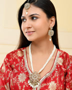 VOJ Gold-Polished Kundan Stone Studded Long Jewellery Set