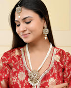 VOJ Gold-Polished Kundan Stone Studded Long Jewellery Set