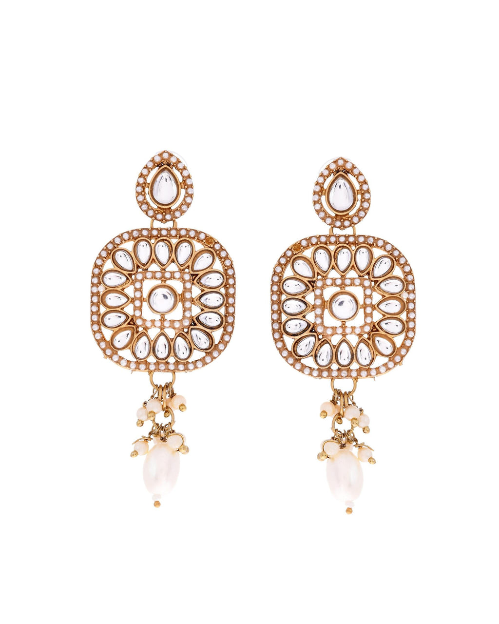 VOJ Gold-Polished Kundan Stone Studded Long Jewellery Set