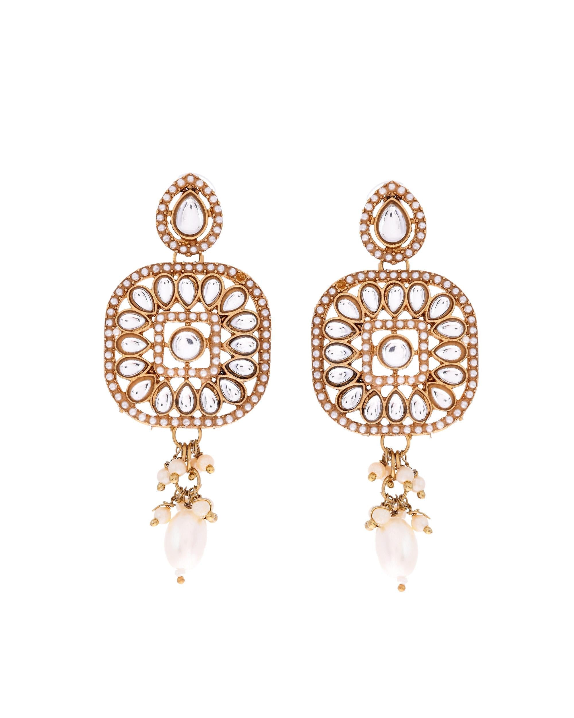 VOJ Gold-Polished Kundan Stone Studded Long Jewellery Set