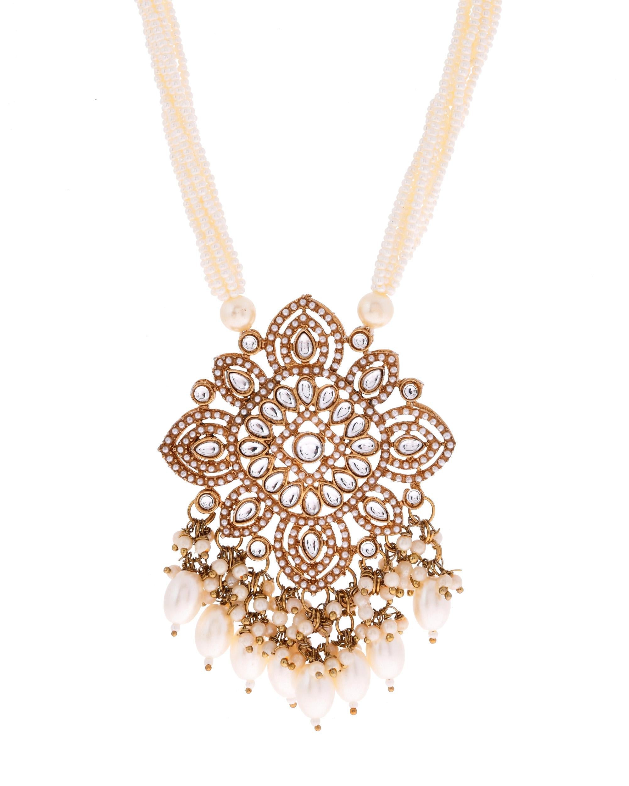 VOJ Gold-Polished Kundan Stone Studded Long Jewellery Set