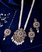 VOJ Gold-Polished Kundan Stone Studded Long Jewellery Set