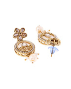 VOJ Gold-Polished Kundan Stone Studded White Necklace With Maang Tikka And Earrings Set