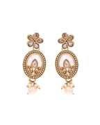 VOJ Gold-Polished Kundan Stone Studded White Necklace With Maang Tikka And Earrings Set