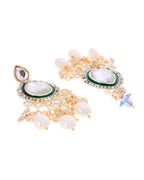 VOJ Gold-Polished White Kundan Stone Studded Choker With Earrings And Maang Tikka Set