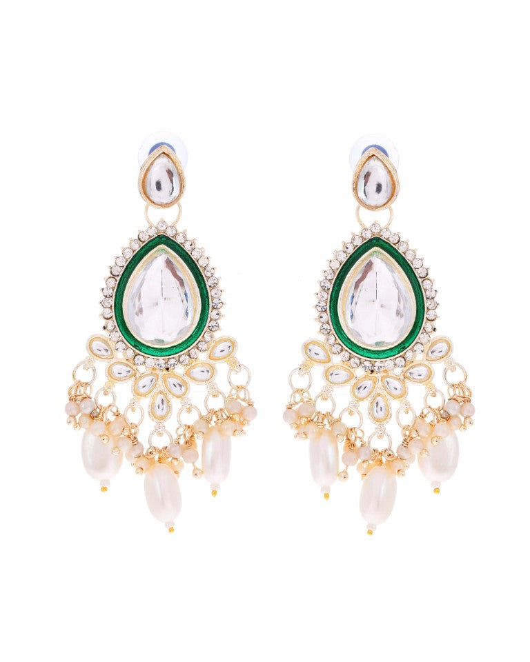 VOJ Gold-Polished White Kundan Stone Studded Choker With Earrings And Maang Tikka Set