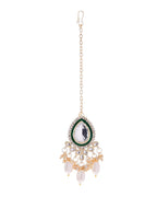 VOJ Gold-Polished White Kundan Stone Studded Choker With Earrings And Maang Tikka Set