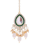 VOJ Gold-Polished White Kundan Stone Studded Choker With Earrings And Maang Tikka Set