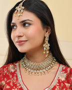 VOJ Gold And Sea Green Stone Studded Classic Choker Set
