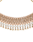 VOJ Gold And Sea Green Stone Studded Classic Choker Set