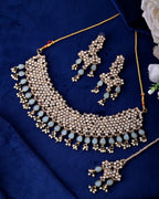 VOJ Gold And Sea Green Stone Studded Classic Choker Set