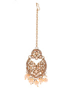 VOJ Gold-Polished Stone Studded Designer Choker With Earrings And Maang Tikka Set