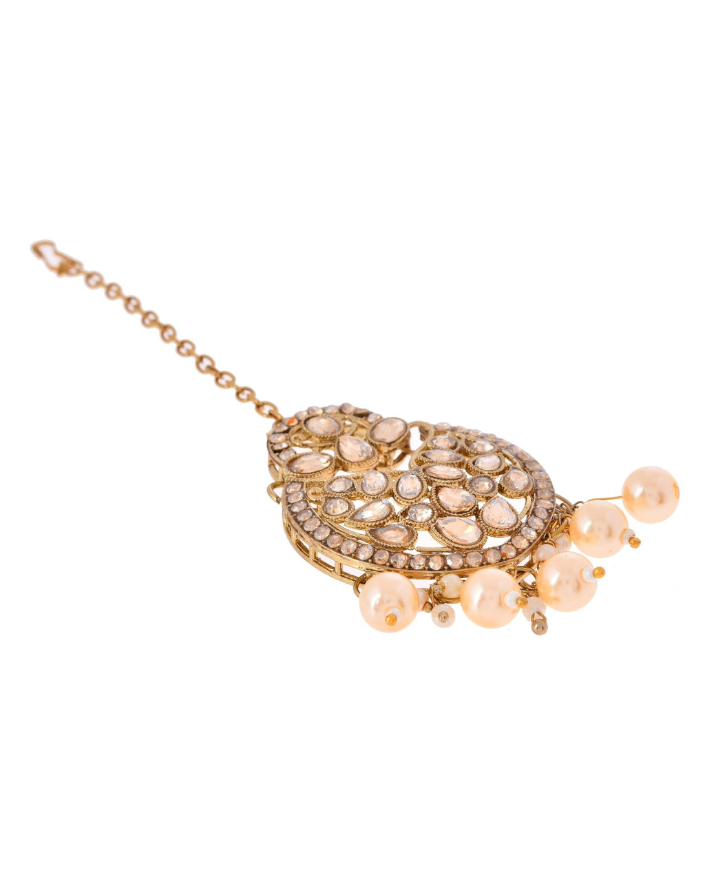VOJ Gold-Polished Stone Studded Designer Choker With Earrings And Maang Tikka Set