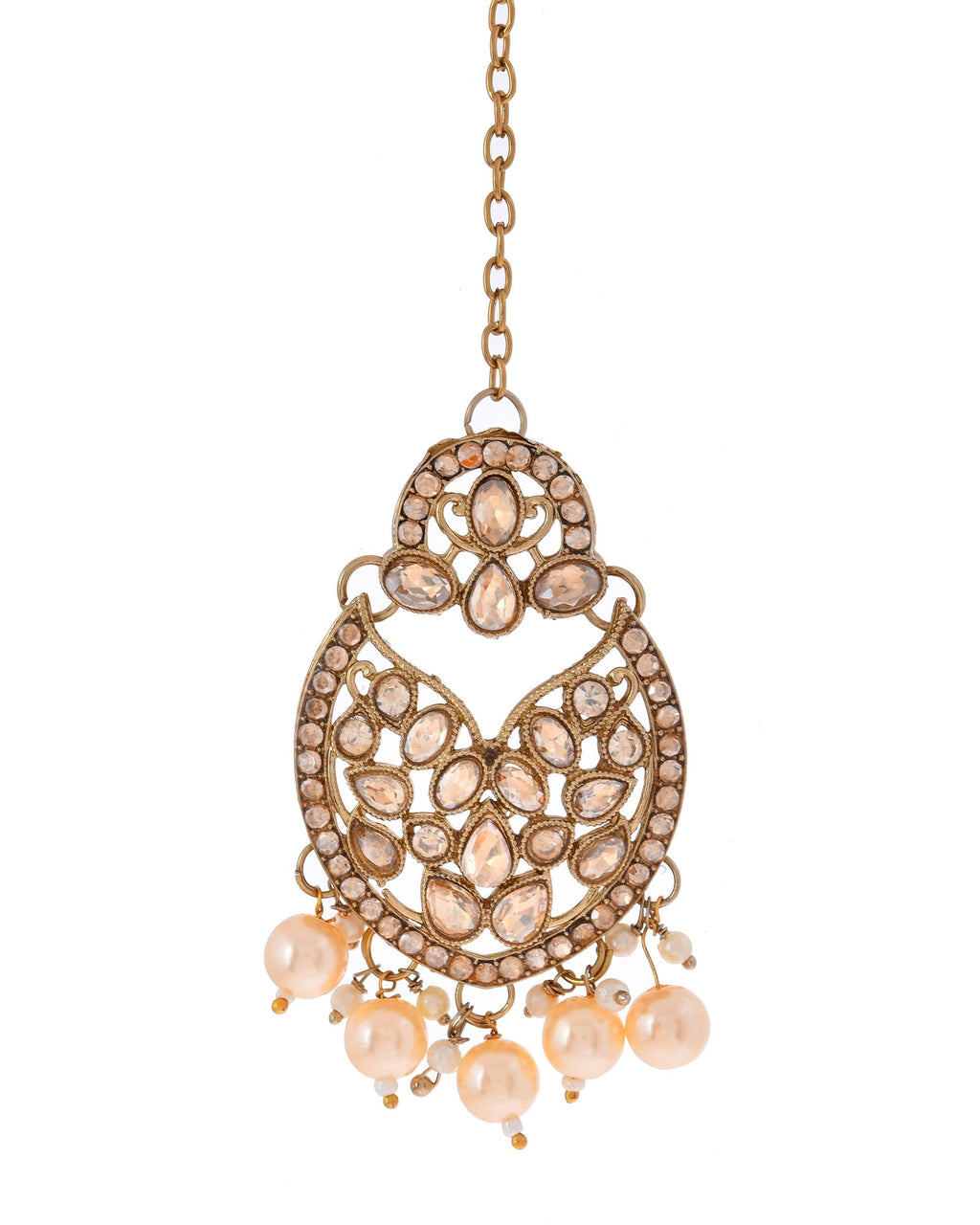 VOJ Gold-Polished Stone Studded Designer Choker With Earrings And Maang Tikka Set