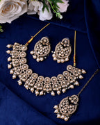VOJ Gold-Polished Stone Studded Designer Choker With Earrings And Maang Tikka Set