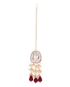 VOJ Kundan Stone And Maroon Beaded Studded Gold-Polished Jewellery Set