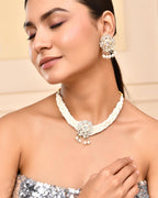 VOJ Kundan with Pearl Studded Choker Necklace With Earrings Set