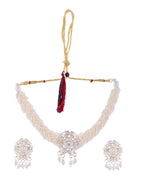 VOJ Kundan with Pearl Studded Choker Necklace With Earrings Set