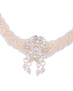 VOJ Kundan with Pearl Studded Choker Necklace With Earrings Set