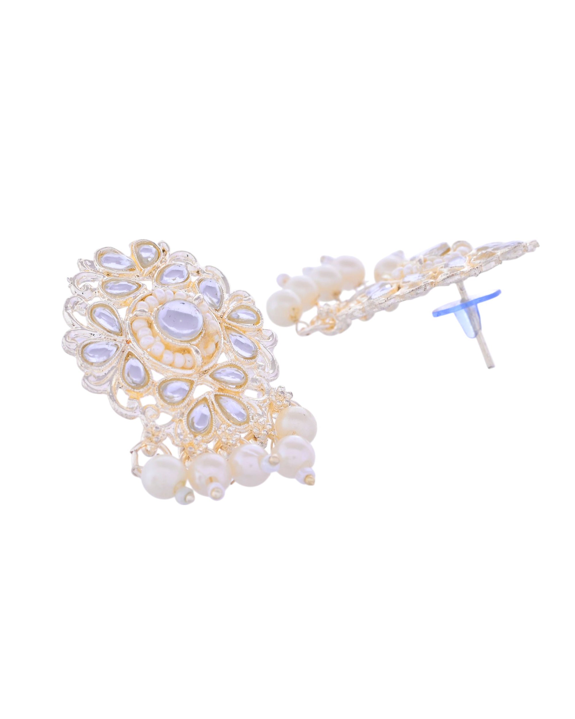 VOJ Kundan with Pearl Studded Choker Necklace With Earrings Set