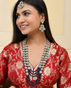 VOJ Purple Beaded With Stone Studded Long Jewellery Set