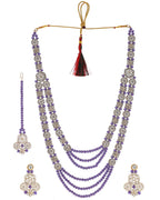 VOJ Purple Beaded With Stone Studded Long Jewellery Set