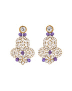 VOJ Purple Beaded With Stone Studded Long Jewellery Set